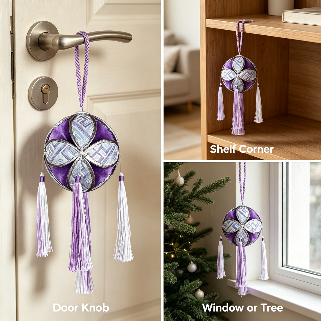 Boho Tassel Ball Ornament Handmade Silk Hanging Decor for Bookshelf Door Knob Valentine Gift for Women Accent d5 三场景屏 1x1