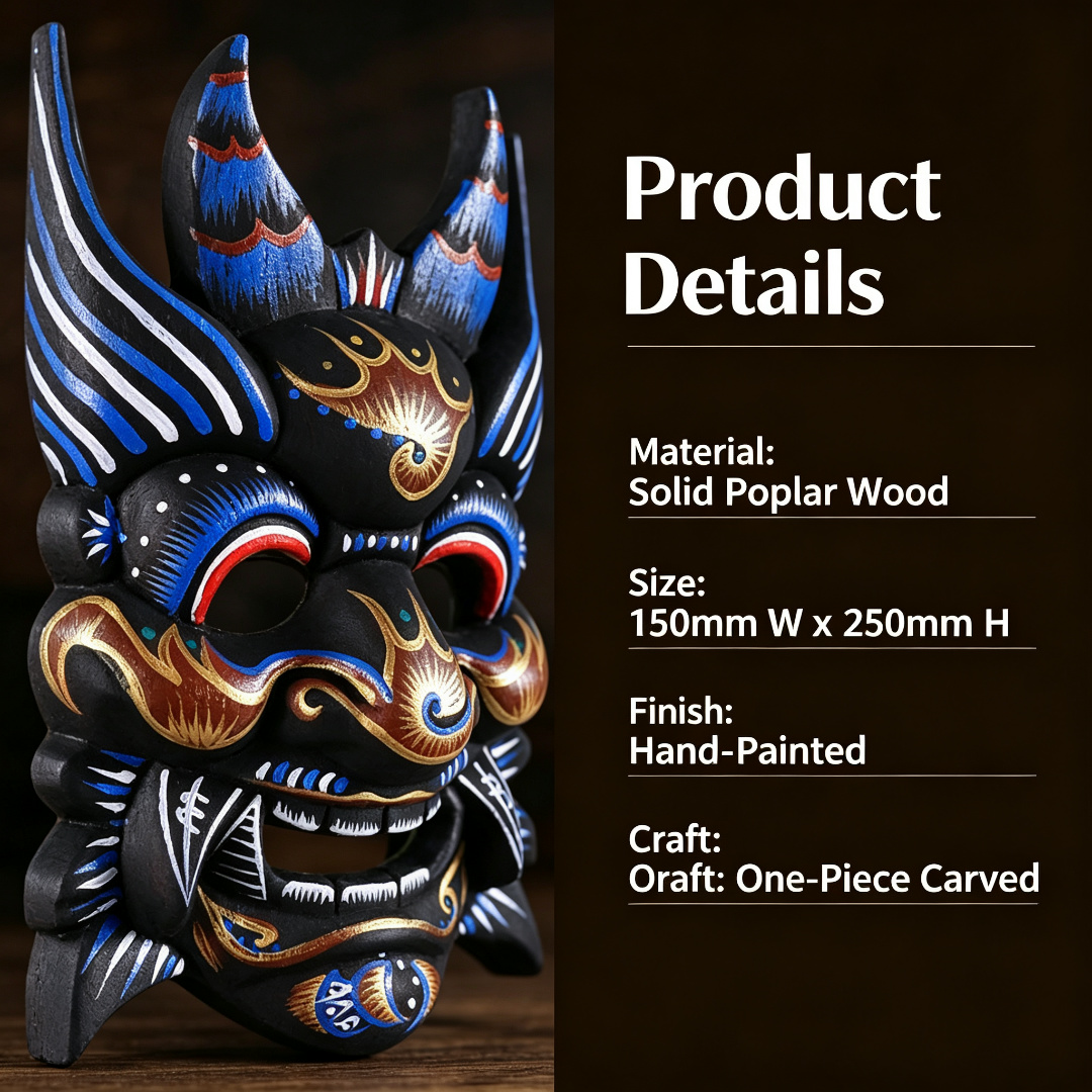 Artisan Carved Wood Mask Traditional Chinese Nuo Culture Wall Decor for Home Halloween Party Decoration Gift 04 detailsspecs 1x1