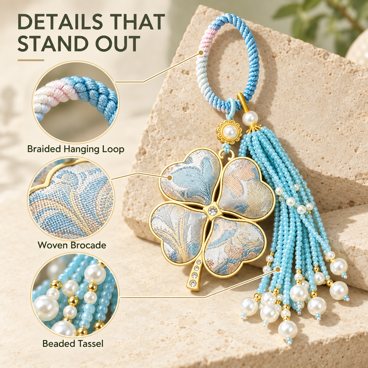 Four Leaf Clover Hanging Ornament Woven Fabric Faux Pearl Tassel Tote Bag Accessory for Women Christmas Gift chatgpt image 2026年9月6日 15 06 10 (5)