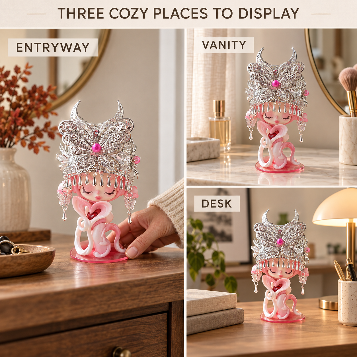 Pink Collectible Figurine with Silver Tone Butterfly Crown Desk Vanity Decor Birthday and Valentines Day Gift for Women chatgpt image 2026年9月7日 02 45 02 (5)