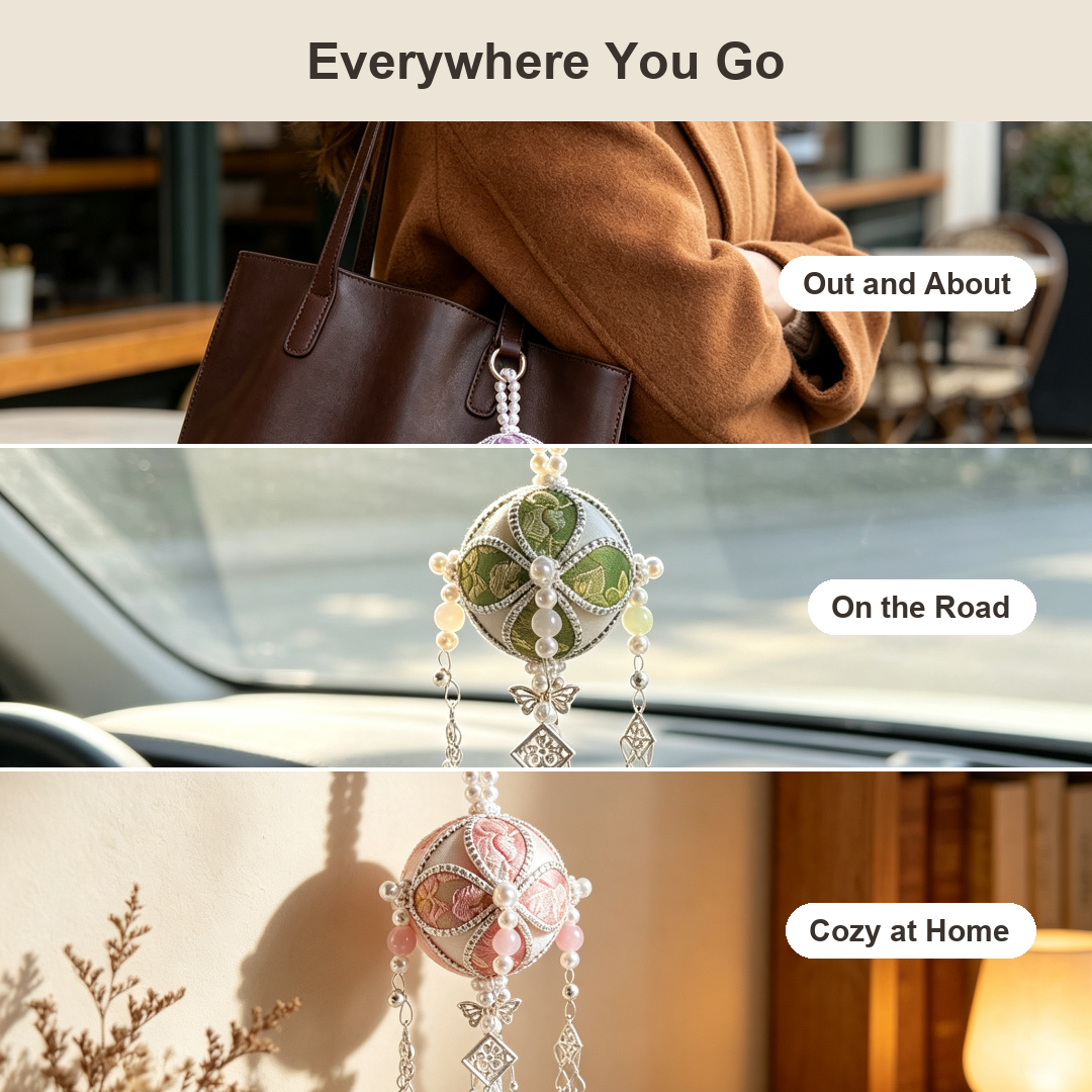 Handmade Embroidered Bag Charm for Handbags Pearl Beads Tassel Purse Decoration Car Mirror Ornament Gift for Women d5 scenes square