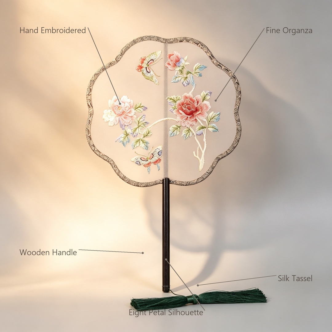 Handmade Organza Fan with Wooden Handle Green Silk Tassel Wall Hanging Decor for Bedroom Asian Style Accent Gift for Women square selling